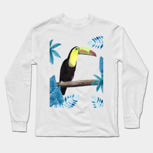 Toucan with tropical leaves Long Sleeve T-Shirt